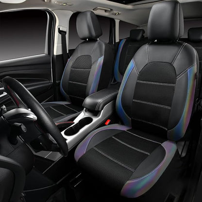 CAR PASS Leather seat Covers,Automotive Universal Sport car seat Cover Super 5mm Composite Sponge Inside,Airbag Compatible fits Most SUVs, Trucks,and Vans (Full Set,Chameleon Iridescent Reflective)