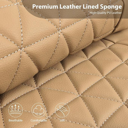 CAR PASS Bling Diamond Beige Leather Car Seat Covers Full Sets Interior Set, Waterproof Shining Glitter Sparkly Crystal Universal Armrest Fit for Automotive Truck SUV Cute Women Girl, Beige Rhinestone