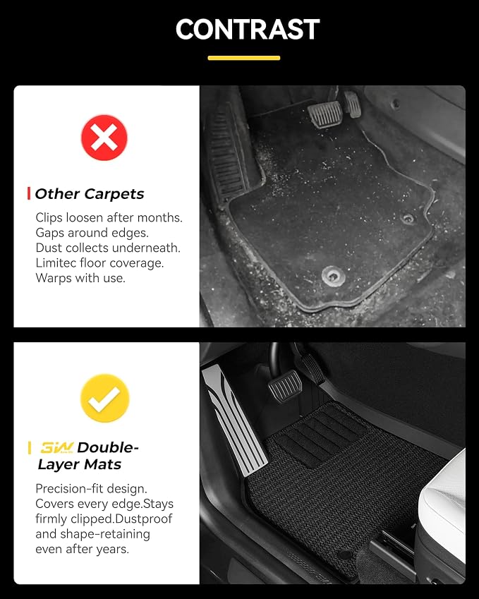 3W Tesla Model Y Juniper Floor Mats(not for Standard), Metal Pedal, Carpets Double Layer, 2025 2026 Model Y Accessories, TPE All Weather Waterproof Custom Fit Liners, Vigormold™
