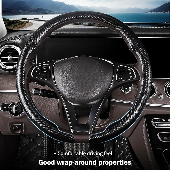 Carbon Fiber Steering Wheel Cover, Thin Steering Wheel Cover Protector Universal Car Steering Wheel Accessories, Matte Black