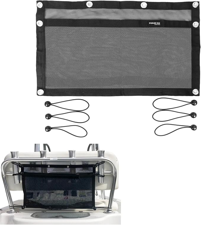 Upgrade Boat Storage Bag,Mesh Suspended Storage Organizer, Cargo Net Pocket Organizer Pouch Bag,Boat,Truck SUV Travel Long Road Trip Camping Interior Accessories with 6 pcs Elastic Ring (24 INCH)
