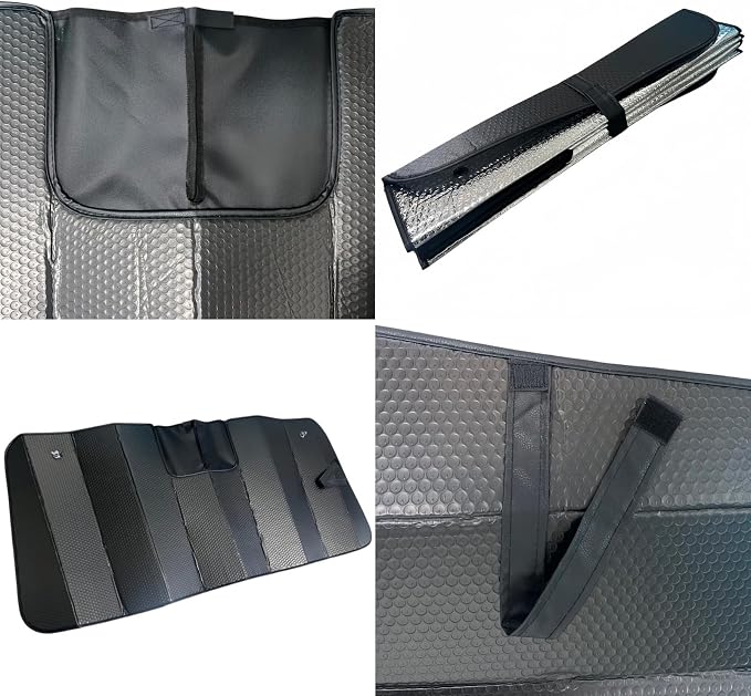 GWUSKDT Car Windshield Sunshade-Thicken 5-Layer Bubble Block Heat and Sun UV Rays,Front Windshield Sun Shade- Keeps Your Vehicle Cool - 58 x 27.5 Inch new Upgraded (New Black)