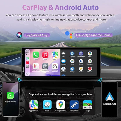 CarpurideW903S3 9.33 Inch HD Wireless Carplay & Android Auto Screen, 4K Front + Wired 1080P Rear + Infrared Camera, with Loop Recording, Bluetooth, GPS, FM, Super Link, 64GB TF