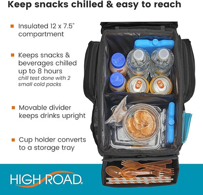 High Road CarHop Car Caddy Organizer with Road Trip Cooler, Car Cup Holder Bin, Sturdy Snack and Play Lid and 6 Organization and Storage Pockets, Starry Night