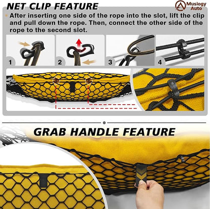 Muslogy Truck Bed Cargo Net Trunk Netting Compatible with 2024 2025 2026 Toyota Tacoma Accessories, Pickup Cargo Organizer SUV Sedan Storage Net w/Heavy Duty Carabiners