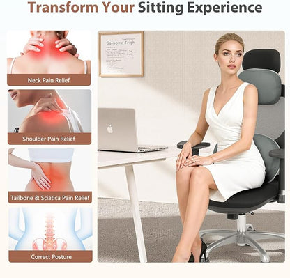 FLORICH Car Headrest and Lumbar Support Pillow for Car Office Chair, Double-Sided Skin-Friendly Suede & Leather Car Seat Pillow and Back Support, Pressure-Relieving Back Support for Car, Office Chair