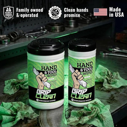 Grip Clean Heavy Duty Hand & Tool Cleaning Wipes – Waterless Hand Cleaner for Mechanics, Garage & Shop Use – Dual-Sided Grease, Oil & Paint Remover Wipes with Citrus Scent - 72ct (6 Pack)