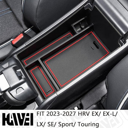 HGWEI Center Console Organizer Tray Compatible with Honda HRV 2023 2024 2025 2026 2027 Accessories, Armrest Storage Box for HRV EX/EX-L/LX/SE/Sport/Touring, Red Trim