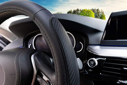 Magnelex Microfiber Leather Steering Wheel Cover – Black. Heat Resistant Anti-Slip Car Wheel Wrap - Compatible with Most Makes and Models of Cars and Trucks with 14.5 to 15 Inch Steering Wheels
