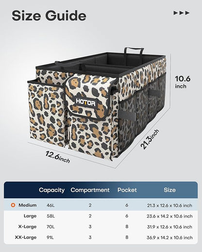 HOTOR Trunk Organizer - Car Organizer, Foldable Trunk organizer for SUVs & Sedans, Sturdy Car Organization for Car Accessories, Tools, Sundries, Leopard, 2 Compartments, 21.3"×12.6"×10.6"