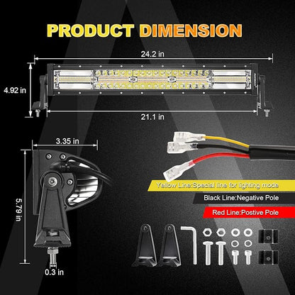 Auxbeam LED Light Bar 22 Inch 120W, 6 Modes Amber White Strobe LED Bar Dual Color Flood Spot Combo Fog Off Road Driving Work Light with 10FT Wiring Harness for Truck Boat Tractor ATV UTV Jeep Pickup