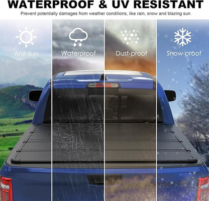 KUIPERAUTO 5.7FT Hard Quad Truck Tonneau Cover Compatible with 2009-2026 Dodge Ram 1500 Inclu. Classic & New Body (w/o Ram Box) 5.7 FT Bed On Top 67.4 inch Aluminum Bed Cover