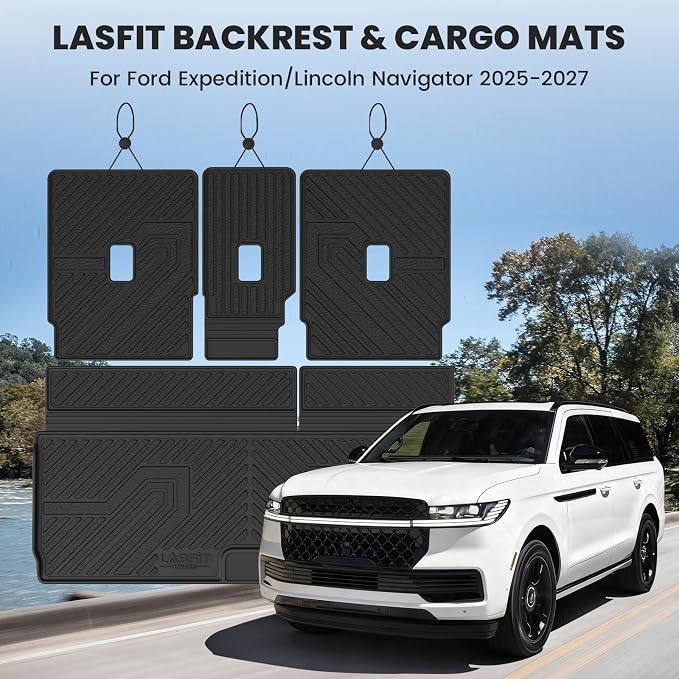 LASFIT Floor Mats&Cargo Backrest Mat for 7&8 Seats Ford Expedition Standard & Lincoln Navigator Standard 2025 2026 2027,Costom Fit All Weather Protection TPE Easy Clean Floor Liners,4pcs.