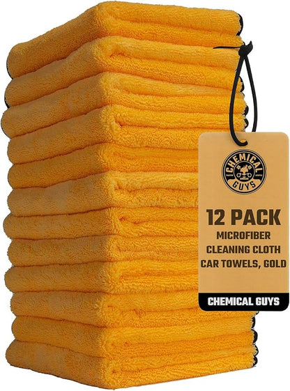 Chemical Guys Professional Grade Premium Microfiber Towels for Cars, Gold, 16" x 16", Ultra-Soft and Scratch-Free Car Detailing Cloths for Trucks, Motorcycles, and More - 12 Pack