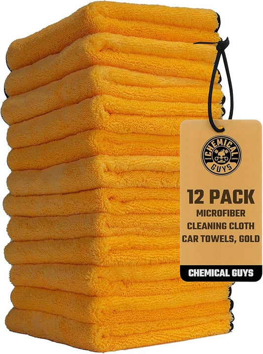 Chemical Guys Professional Grade Premium Microfiber Towels for Cars, Gold, 16" x 16", Ultra-Soft and Scratch-Free Car Detailing Cloths for Trucks, Motorcycles, and More - 12 Pack