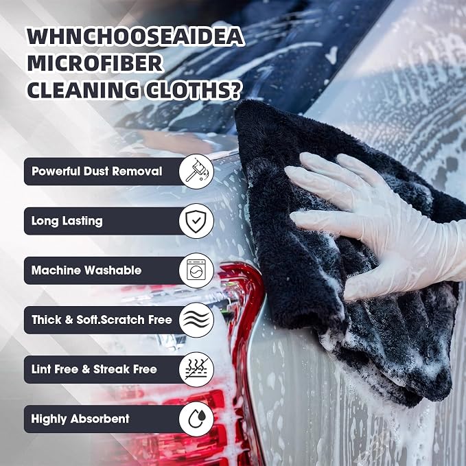 Shimeyao 40 Pcs 16 x 16 Inch Edgeless Microfiber Plush Towels for Cars Detailing Drying Wash Polishing Absorbent Cleaning Cloths, 500 GSM (Black)