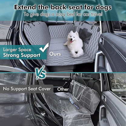 Chumajor Back Seat Extender for Dogs-Supports 400lb,Waterproof Dog Car Seat Cover Hard Bottom-Detachable,600D Heavy Duty Scratch Proof Nonslip Soft,Dog Hammock for Car,SUVs-Grey