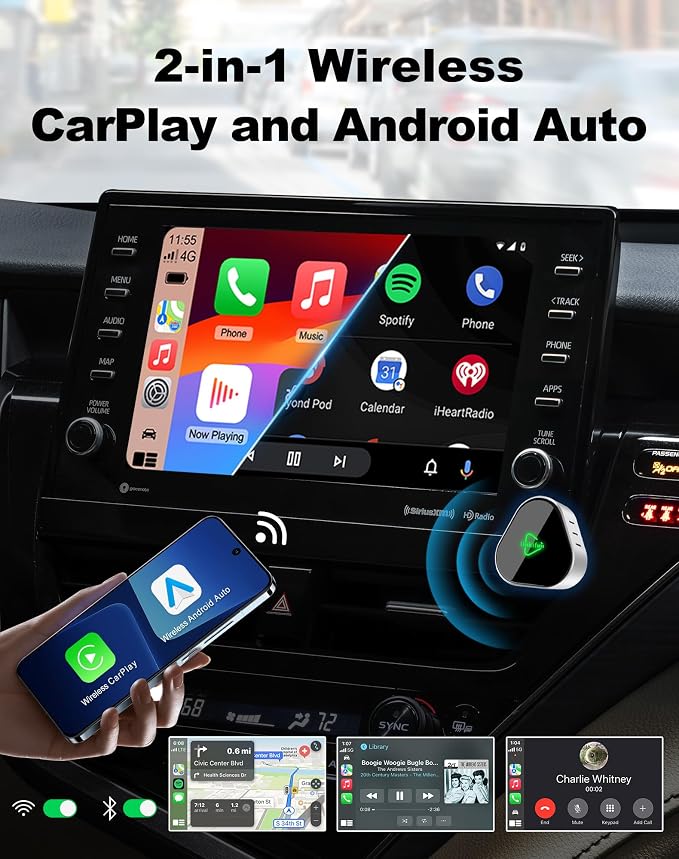 Wireless Carplay Adapter, Compatible with Apple iPhone iOS 10+ Android 11+, Plug & Play, Compact Design for iPhone & Android with USB-A/Type-C Port