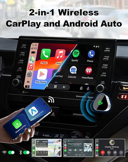 Wireless Carplay Adapter, Compatible with Apple iPhone iOS 10+ Android 11+, Plug & Play, Compact Design for iPhone & Android with USB-A/Type-C Port