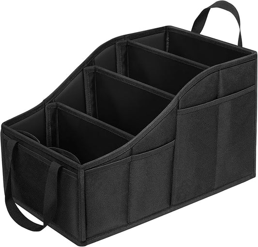 YOHOOLYO Car Seat Organizer Backseat Car Organizer with 4 Compartments, 4 Cup Holders and 7 Mesh Pockets for Front and Rear Seat, Black