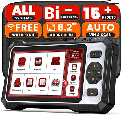 ANCEL FX6100 Bidirectional Scan Tool, Full System OBD2 Diagnostic Scanner with 15+ Reset, Brake-pad/Battery/ABS/TPMS/Steering Angle/Injector Coding, CAN FD & FCA AutoAuth, Lifetime Free Updates