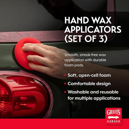 Griot's Garage Hand Wax Applicators, Foam Car Detailing Pads for Smooth Application of Waxes, Polishes, Dressing, Protectants, and More, Machine-Washable and Reusable, Red, Set of 3