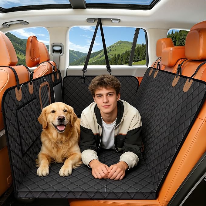A-Pce Dog Car Seat Cover for Back Seat, Hard Bottom Back Seat Extender for Dogs, Back Seat Pet Cover for Dogs - Supports 400lbs, Waterproof Heavy Duty Scratch Dog Hammock for Car SUV and Small Truck