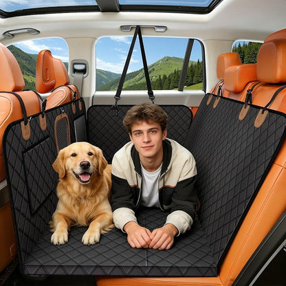 A-Pce Dog Car Seat Cover for Back Seat, Hard Bottom Back Seat Extender for Dogs, Back Seat Pet Cover for Dogs - Supports 400lbs, Waterproof Heavy Duty Scratch Dog Hammock for Car SUV and Small Truck