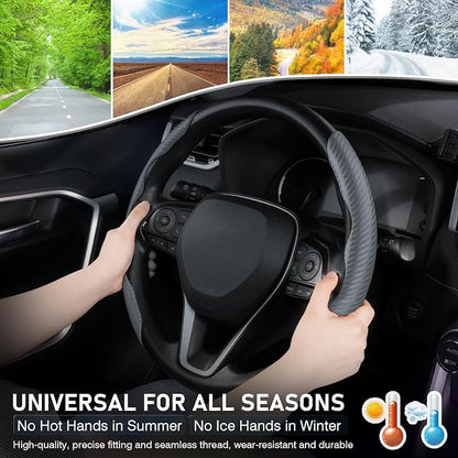 Cartist Steering Wheel Cover, Carbon Fiber Steering Wheel Cover for Men/Women, Anti-Slip, Comfortable Grip, Durable, Universal for 99% Car Interior Accessories (Dark Gray)