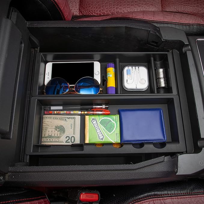 JDMCAR Center Console Organizer Compatible with Ford F150 Accessories 2024 2023 2022 2021,Center Console tray for F-150 Interior Accessories, Matte Black -(Full Console w/Bucket Seats ONLY)