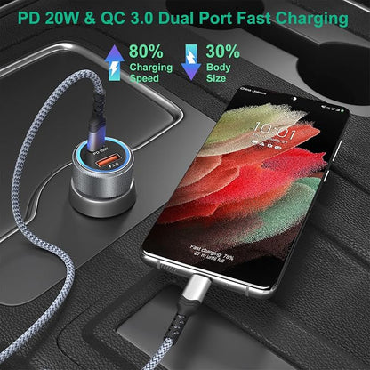 5 Pack USB C Car Charger, Bangfun 36W Dual USB Car Adapter Fast Charge PD&QC 3.0 Cigarette Lighter USB Charger Compatible iPhone 15 14 13 12 11 Pro Max SE,iPad,Samung S24/S21/S20, Pixel(Grey)