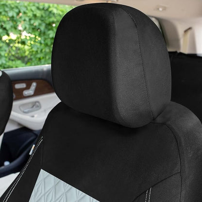 Universal Fit Diamond Stitched Flat Cloth Car Seat Covers Full Set - Gray