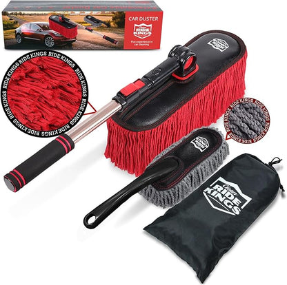 Car Cleaning Supplies Duster, Exterior Scratch Free with Wax Cotton Hair, Dust Brush with Extendable Telescoping Handle to Remove Dust Pollen for RV Truck Motorcycle, Gifts for Men Women