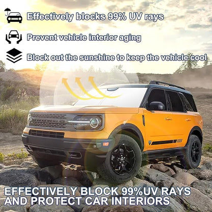 Windshield Sun Shade for 2021-2026 Ford Bronco Sport| Fully Covered Foldable Front Window Sun Visor| 310T Polyester| UV Heat Insulation Protection| Outdoor Camping (Not for Bronco Model)