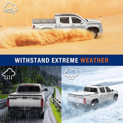 FRP Hard Folding Truck Bed Tonneau Cover Compatible with 2007-2021 Toyota Tundra 5' 6" Bed (66.7"), Tri Fold Style