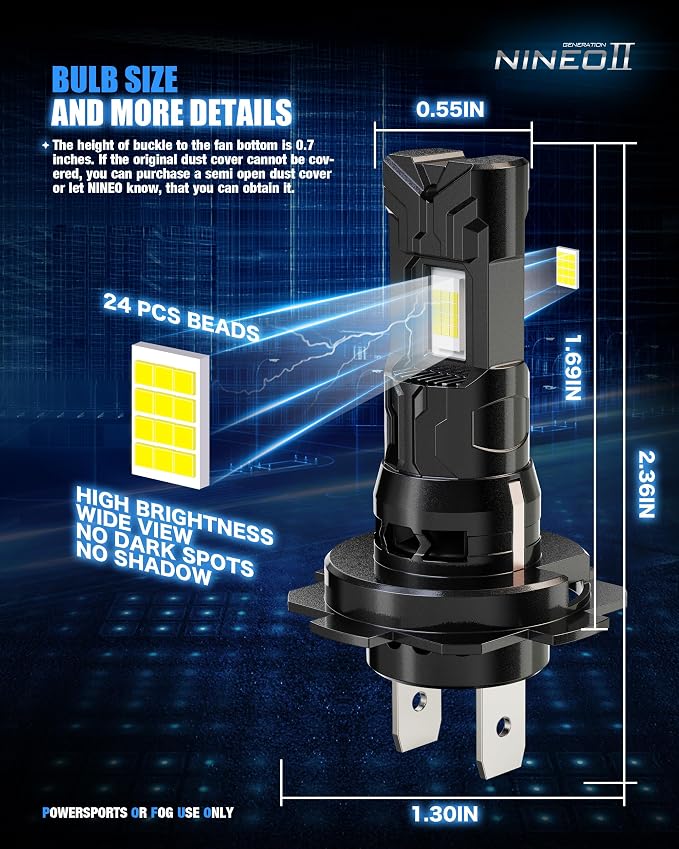 NINEO 2026 Upgrade H 7 Fog Bulbs, 600% Brighter 6500K White, Fan-Cooled, No Adapter Required, Non-Polarity, Plug & Play, Off Road or Fog Lights, 2 Pack