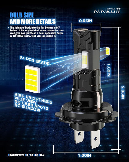 NINEO 2026 Upgrade H 7 Fog Bulbs, 600% Brighter 6500K White, Fan-Cooled, No Adapter Required, Non-Polarity, Plug & Play, Off Road or Fog Lights, 2 Pack