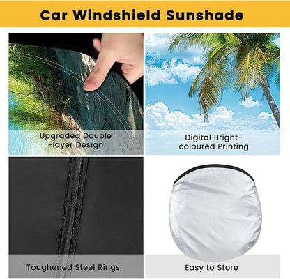Windshield Sun Shade, Car Sun Shade Windshield, Reflector Sunshade Offers Ultimate Protection for Car Interior, Reflective Polyester Blocks Heat for Cars,Trucks,SUVs (57 x 31.5 in)