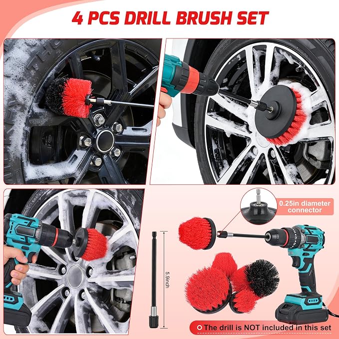 Nilight 27PCS Car Detailing Kit Auto Cleaning Tools Wash Set with Storage Carry Bag Home Use for Interior Exterior Deep Clean Polish Car Care Windshield Dashboard Seat Air Vents Wheels Tires, Red