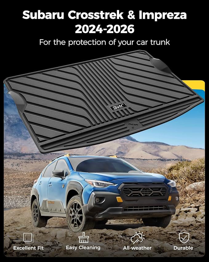 3W Cargo Liner Fit for 2024 2025 2026 Crosstrek/2024 2025 2026 Impreza, All Weather TPE Heavy Duty Trunk Liner Custom Fit for Crosstrek & Impreza Accessories (NOT for Hybrid)