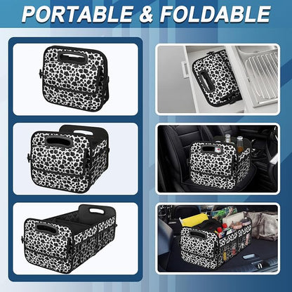Deosk Trunk Organziers and Storage with Reinforced Handles,Car Accessories for Women/Men 50L Waterproof Polyester Trunk Organzier for Car/SUV/Minivan/Truck(Medium, Cow print)