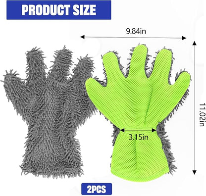 2PCS Car Wash Mitt, 5 Finger Chenille Microfiber Cleaning Mitt for Cars, Scratch-Free Auto Washing Gloves, Car Interior Exterior Cleaning Gloves, Great for Hard-to-Reach Areas (Gray)