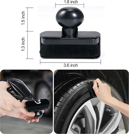 Large Tire Shine Applicator & Bendable Wheel Brush Set for Detailing Cleaning and Tire Shine,Automotive Tire Dressing Applicator Brush with Storage Stand for Tire Detailing & Car Wash Kit,Black-4pcs