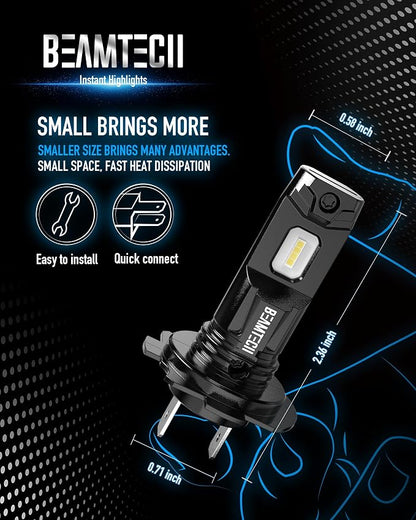BEAMTECH H7 Fog Light Bulb Fog Light 6500K Xenon White Fanless In Line Pack Of 2