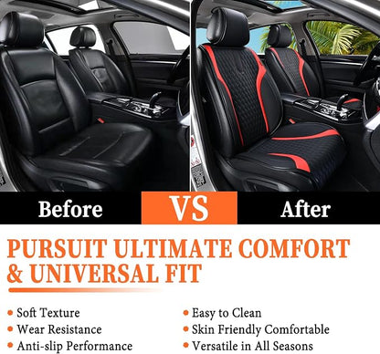 Coverado Front Seat Covers, 2PCs Seat Covers for Cars, Car Seat Cushion Waterproof Leather Car Seat Protector, Driver Seat Cover Universal Fit for Most Sedans SUV Truck Black&Red