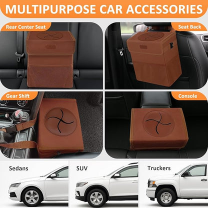 Vankor Car Trash Can, Brown, 2.2 Gallons Capacity, Waterproof, Polyester Material, Adjustable Strap, Hanging Design, Leakproof Lining, 100% PEVA Thickness