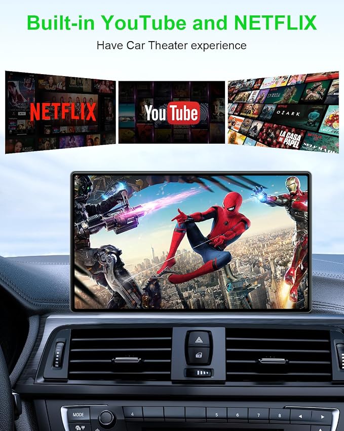 5 in 1 Wireless CarPlay Adapter and Android Auto Adapter Support Netflix/YouTube - CarPlay Ai Box Convert CarPlay Dongle TF Card/U Disk Magic Link for OEM Wired CarPlay/Android Auto Cars