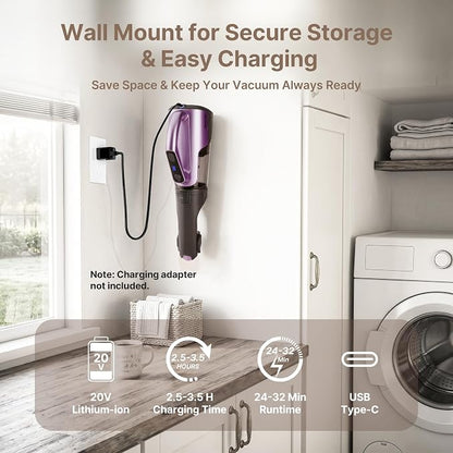 Shop-Vac S3 20V Handheld Vacuum Cordless, Rotatable Nozzle, Dual-Speed Powerful Portable Car Vacuum Rechargeable, Wall-Mounted Lightweight Hand Vacuum for Home & Car, LED, HEPA Filter, Purple