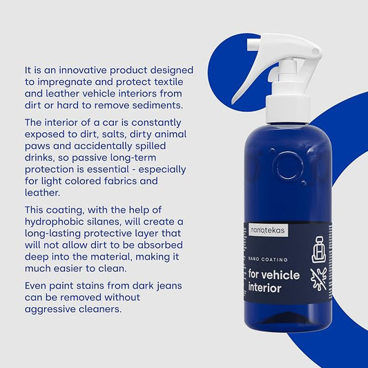 Professional Ceramic Nano Coating for Vehicle Interior - Long-Lasting Hydrophobic Protectant for Upholstery & Leather - Repels Dirt, Spills, & Moisture - Perfect for Fabric, Velour and Suede 8.45oz