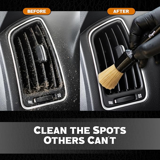 Premium Car Detailing Brush Set - Complete 6 Pack Kit - 2 Boar's Hair, 2 Ultra Soft, 2 Synthetic Bristles - Car Detail Brush for All Surfaces, Leather Seats, Air Vents, Wheels & Emblems, and More